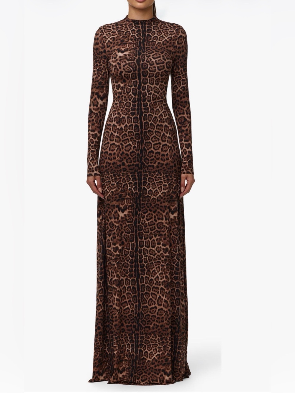 naked wardrobe Brown Leopard Print Long Sleeve Maxi Dress
